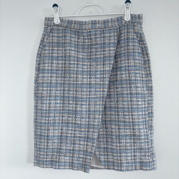 Banana Republic Light Blue Plaid Tweed Pencil Skirt - Picture 2 of 10